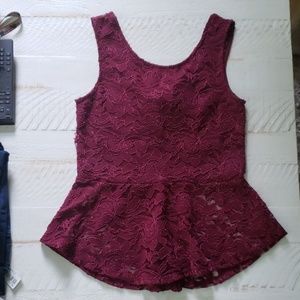 Lace Burgandy Peplum tank top